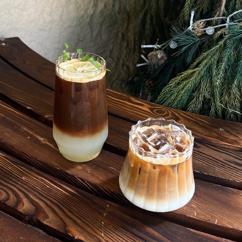 小众ins耐热咖啡杯胖嘟嘟条纹玻璃杯耐高温水杯牛奶冷萃拿铁杯子