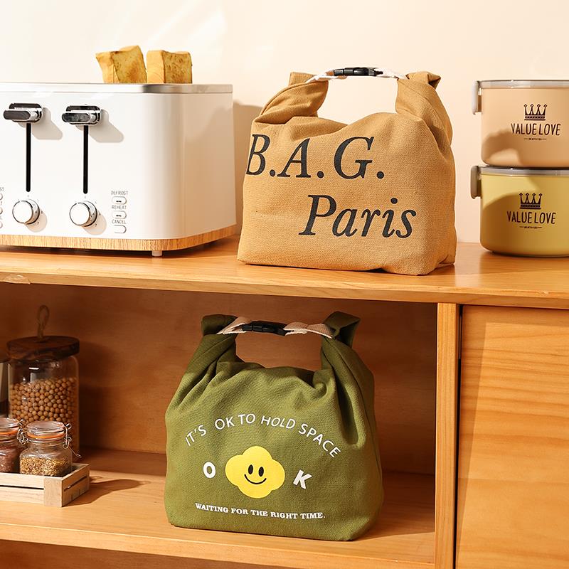 保温饭盒袋便携上班族手提袋便当包高颜值帆布便当袋子大容量时尚