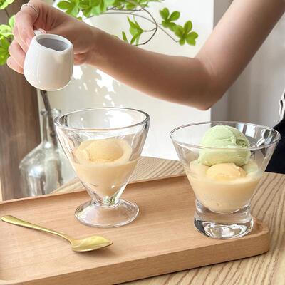 日式慕斯雪糕冰淇淋碗单球透明宽口锥形布丁酸奶甜品玻璃杯子