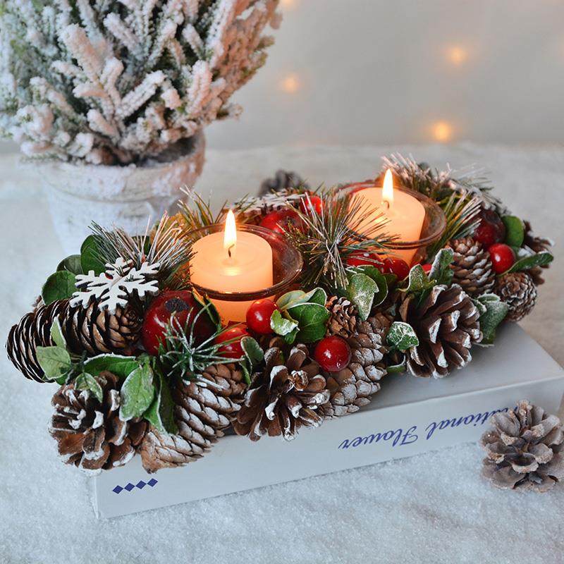 Swanlace复古松果烛台座餐厅红果圣诞装饰烛光晚餐蜡烛杯家用