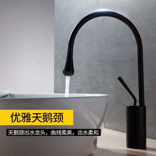 Seloog时龙黑色厨房冷热水龙头洗菜盆可旋转全铜家用水龙头