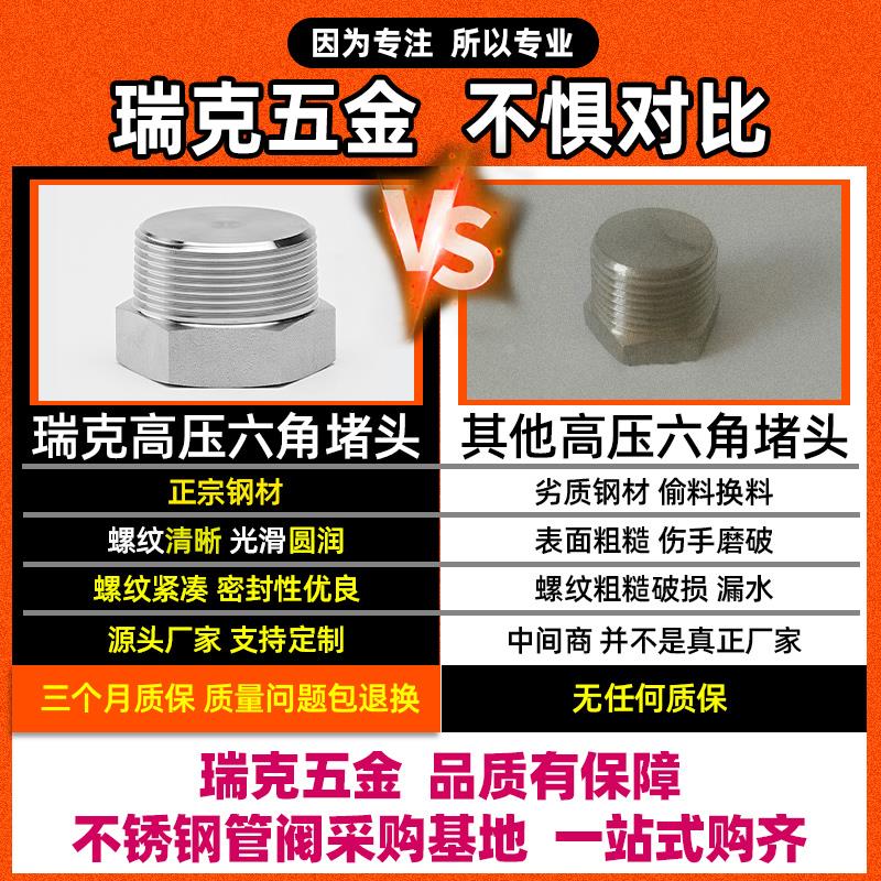 304/316L外六角实心外丝堵头BSPT耐210KG高压管件锻丝牙螺纹