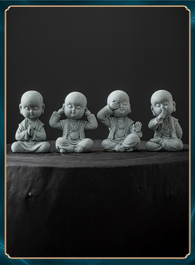 沙弥假山鱼缸不装饰和尚造景桌面送礼摆件茶宠小萌趣六居家