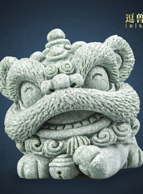 创意桌面卧狮萌可爱砂石风鱼缸装饰青茶宠醒狮礼物摆件国潮造景