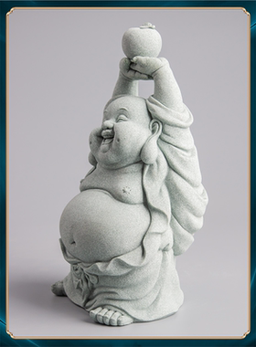 鱼缸中式居家国潮弥勒装饰托办公室青造景掌元宝如意桌面摆件砂石