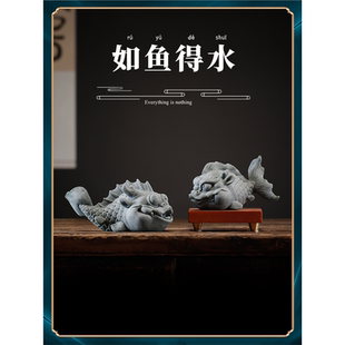 造景龙鱼家居青砂石送礼鱼龙创意桌面摆件茶宠镇纸祝福鱼缸精品