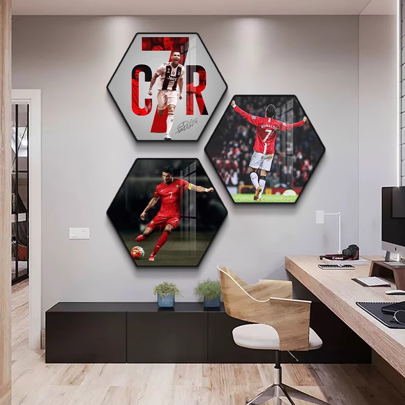 C罗装饰画足球明星挂画体育彩票墙面装饰壁画梅西海报立体背景墙