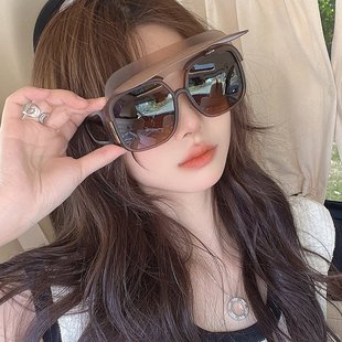 个性 麦德龙新款 遮阳鸭舌帽眼镜男防侧边炫光可翻盖折叠墨镜女偏光