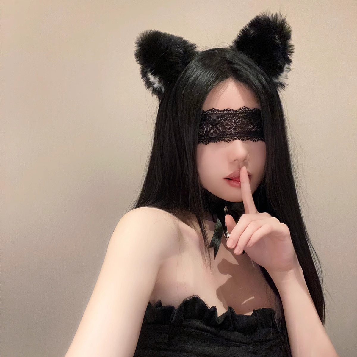 纯欲性感黑色蕾丝眼罩禁欲系面纱氛围感丝带蒙眼发箍面罩装饰品女