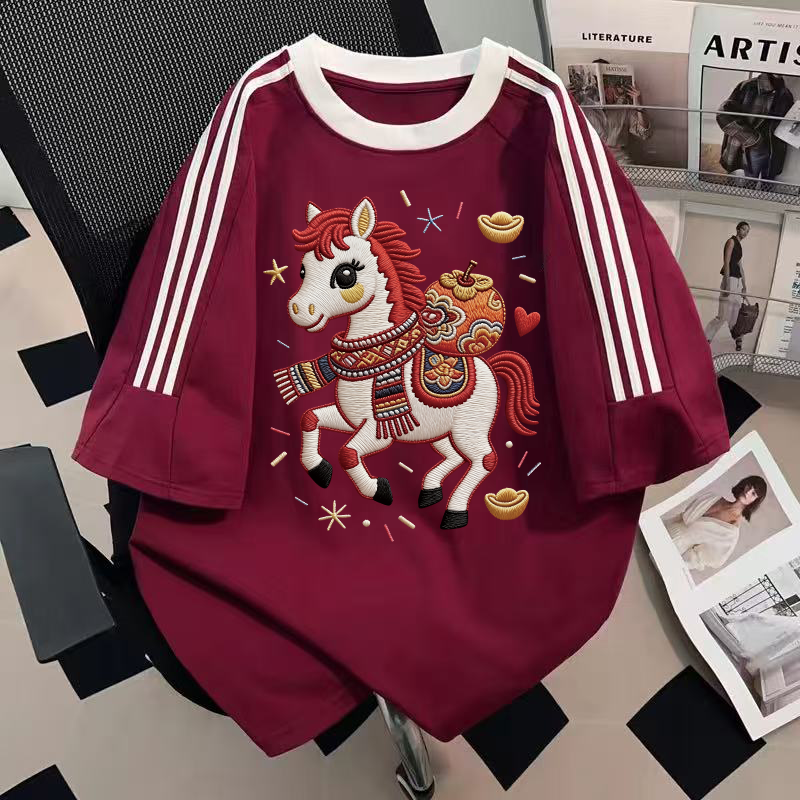 纯棉美式福马送财三条杠短袖t恤女2026新款夏季宽松半袖体恤上衣,女装/女士精品,T恤,淘宝优惠券,粉丝福利购,淘宝优惠卷