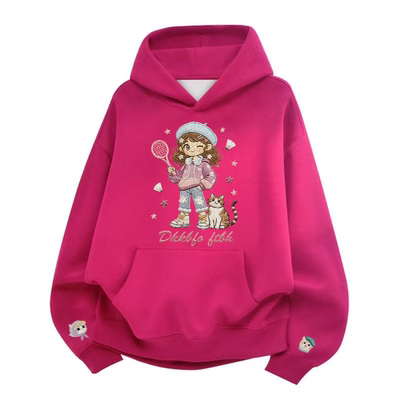 玫红色连帽卫衣女款秋冬运动女孩加绒加厚慵懒风纯棉重磅美式上衣