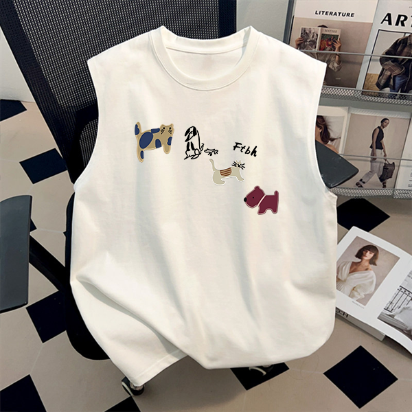 卡通潮牌夏季美式纯棉T恤男女ins情侣装凉感百搭白色背心无袖上衣,女装/女士精品,T恤,淘宝优惠券,粉丝福利购,淘宝优惠卷