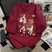 t恤女2026新款 爆款 设计感美式 纯棉福马送财短袖 高街半袖 宽松上衣