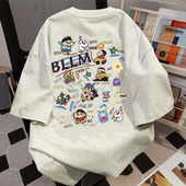 T恤女夏季 美式 纯棉ins国潮牌印花卡通短袖 hiphop嘻哈重磅宽松上衣