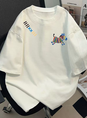 白色t恤女短袖夏季新款爆款彩色小马纯棉宽松体恤衫半袖上衣女