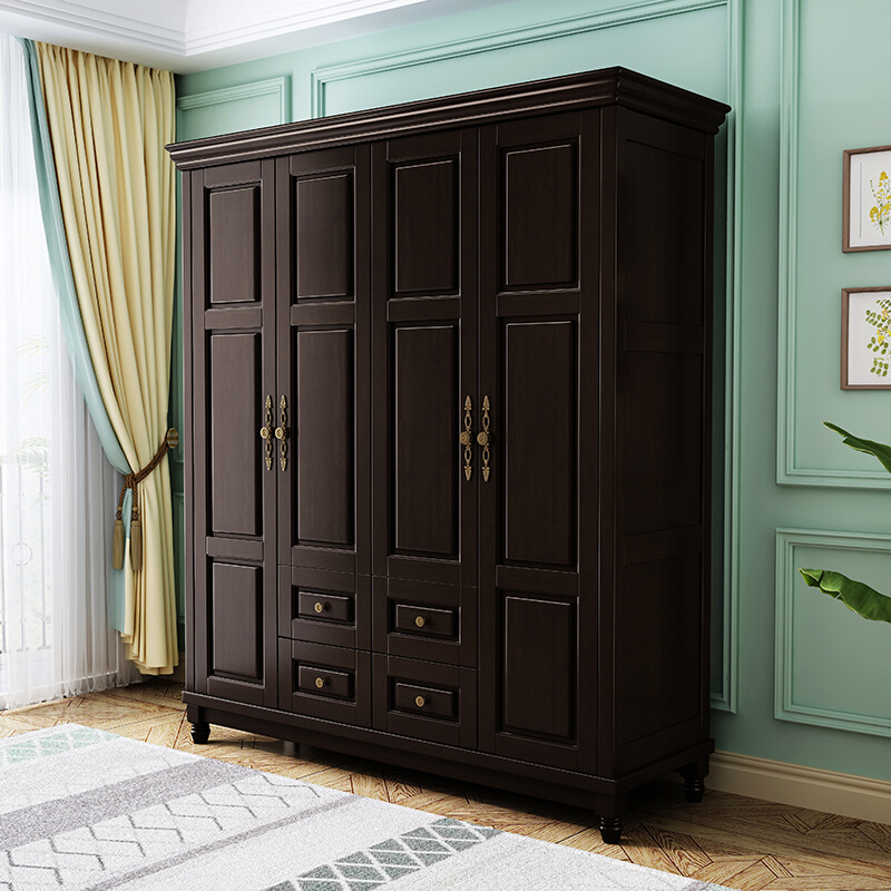 美式轻奢全实木衣柜白色3门4门现代简约简易卧室整体欧式经济型
