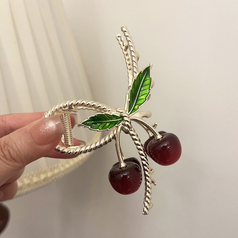 日韩新款简约气质樱桃蝴蝶发夹树叶盘发夹鲨鱼夹丸子头发卡发饰女