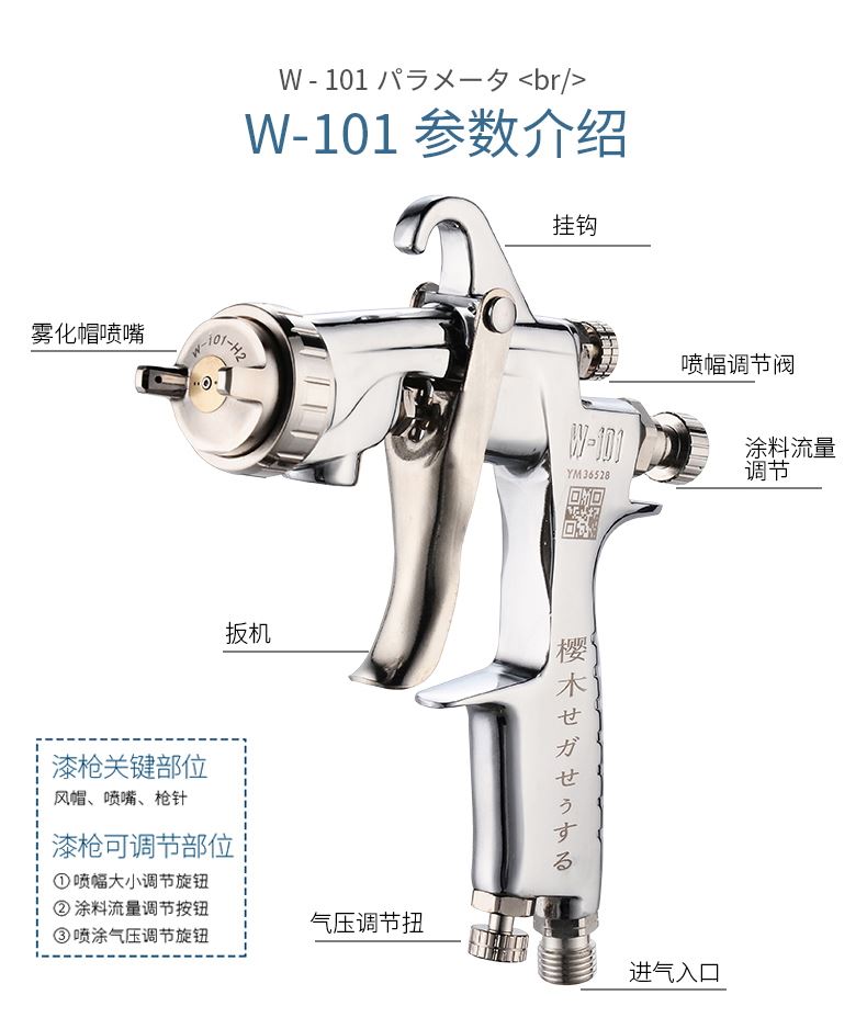 进口W-71喷枪W-101  W-77汽车家俱钣金 高雾化油漆喷漆枪