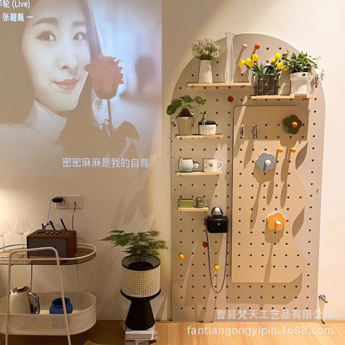 木制入户家用洞洞板镜子一体全身穿衣镜卧室挂墙洞洞板收纳架