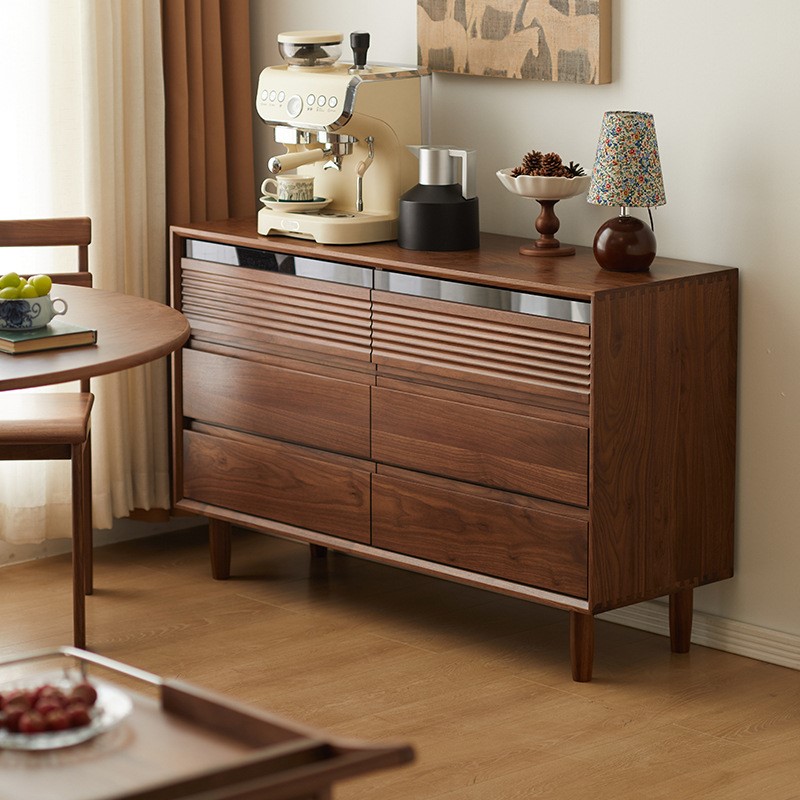 全实木六斗柜黑胡桃木北欧复古小户型卧室客厅储物收纳柜