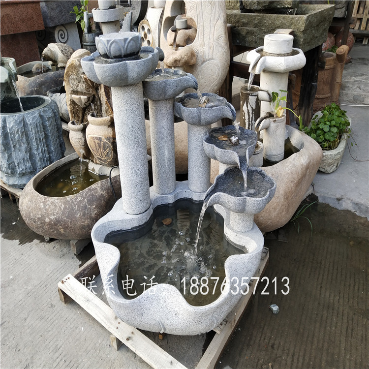 仿古做旧荷花石雕流水摆件