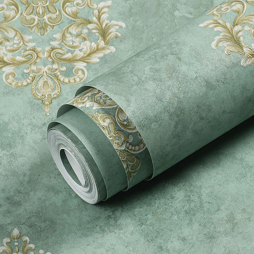复古3d欧式风格美式乡村田园无纺布墙纸奢华绿色卧室客厅背景壁纸