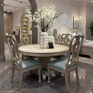 美式轻奢实木餐桌art图尔乐章圆形餐台法式宫廷风雕花吃饭桌六人