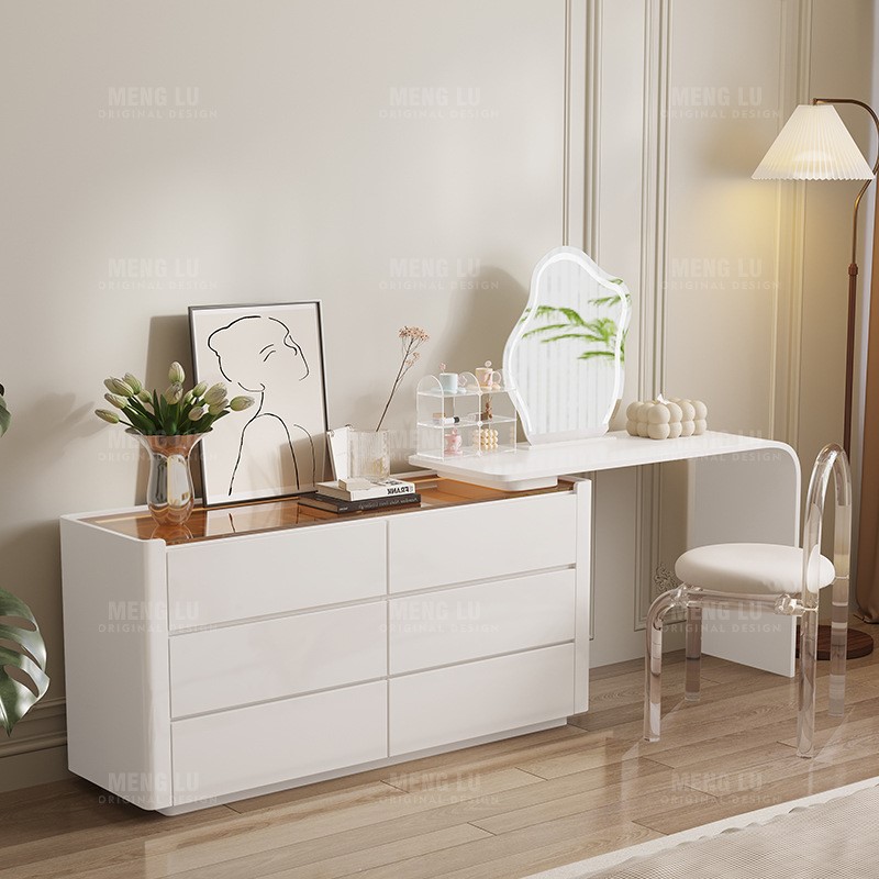 布妮莎 女生卧室斗柜梳妆台书桌一体高级感化妆桌法式奶油风收纳