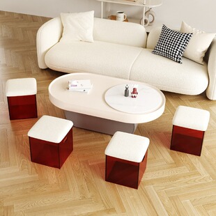 亚克力凳子北欧换鞋凳家用绒布凳客厅方凳可收纳储物凳叠放展示盒