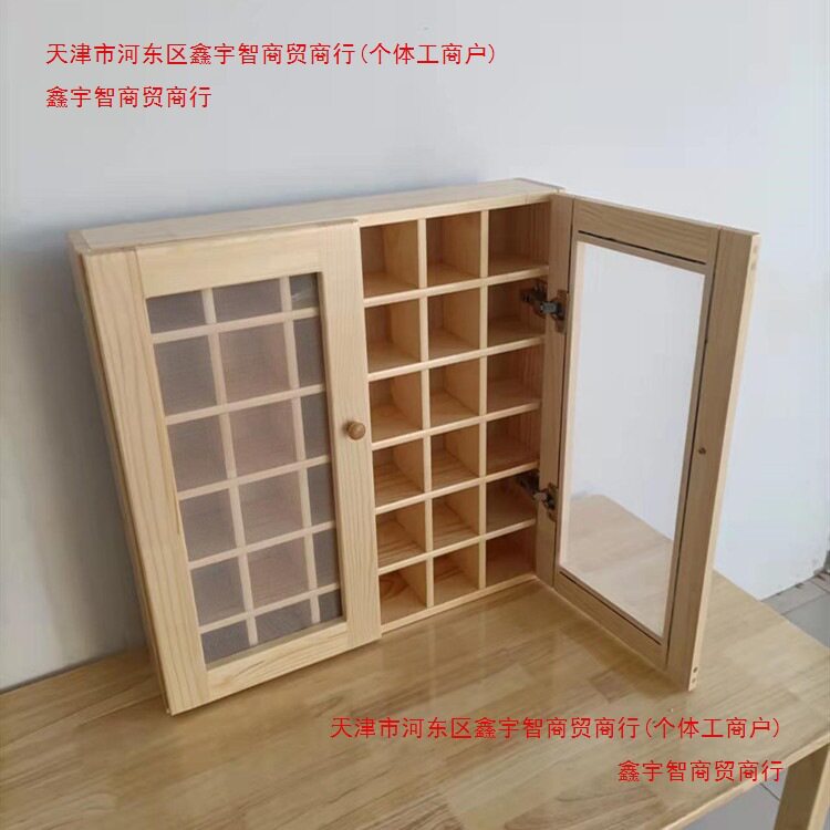 幼儿园木质带门挂壁口杯架