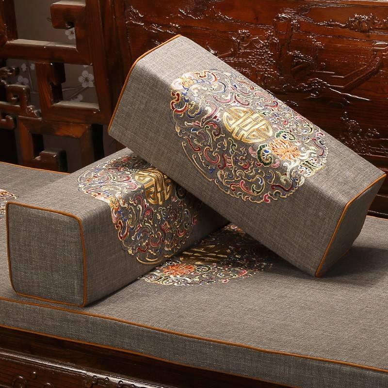 背中实中式木发长坐靠垫6623扶手抱枕国风刺枕垫方红沙形木家绣具
