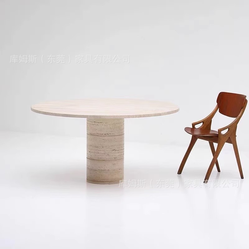 意式极简轻奢洞石圆餐桌