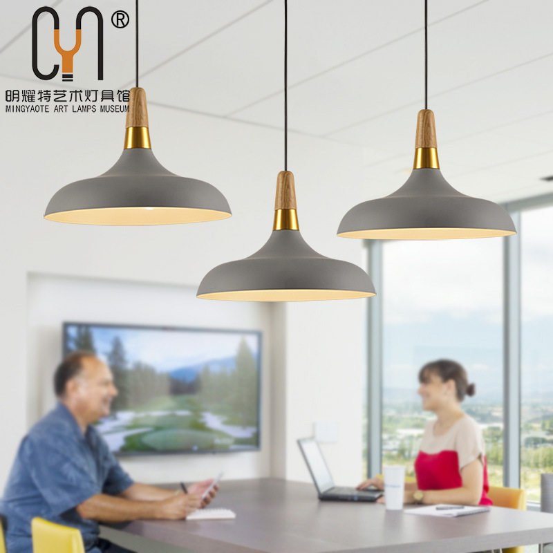 北欧时尚实木铝艺吊灯创意餐厅吧台客厅咖啡厅休闲个性锅盖吊灯
