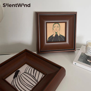 实木框复古小众艺术装饰挂画组合法式中古风客厅餐厅边柜装饰摆件