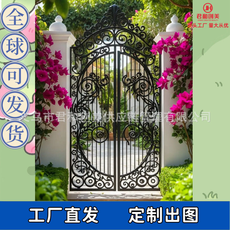 锻打铁艺对开门铁艺栏杆雨棚镀锌铁艺门窗铁艺锻打厂家
