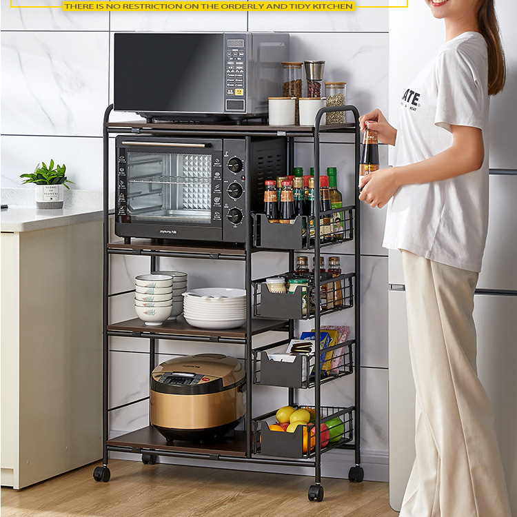 多功能厨房微波炉置物架多层烤箱层架调料瓶碗碟收纳架饭厅小推车