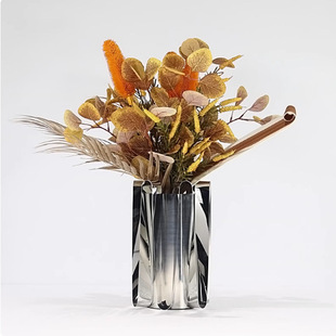 现代轻奢不锈钢高端金属花瓶客厅餐桌仿真花艺售楼处软装饰品摆件