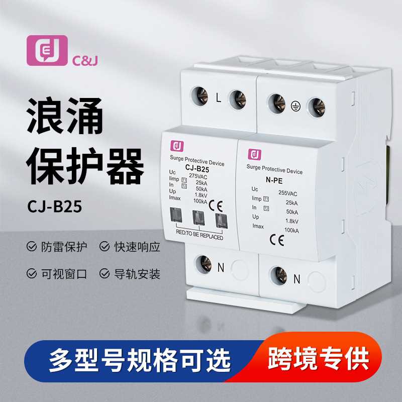 策佳SPD浪涌保护器CJ-B25智能1-4P防雷器100kA交流光伏电涌保护器