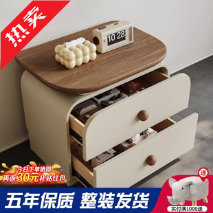 ir小型设计款奶油风中古实木床头柜收纳柜家用卧室胡桃木复古创