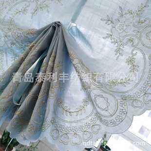 提拉竹节布窗纱锦绣蓝色飘窗提拉升降气球帘 窗帘 绣花窗帘