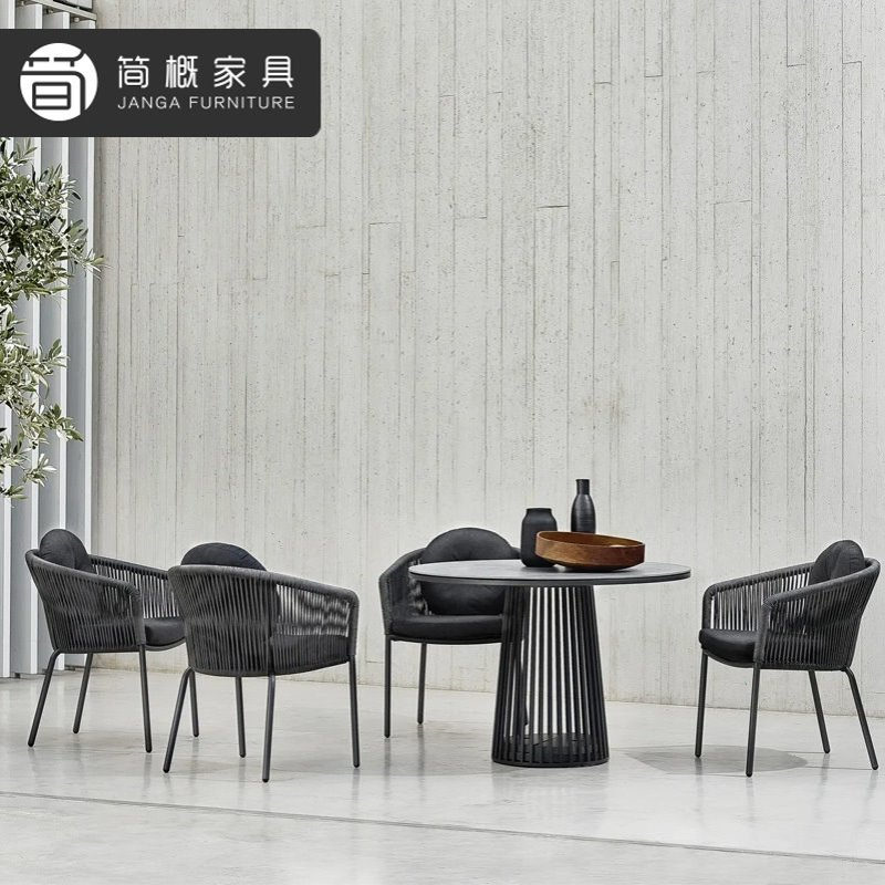 别墅阳台桌椅三件套户外庭院柚木长桌藤椅组合酒店民宿藤编茶桌椅