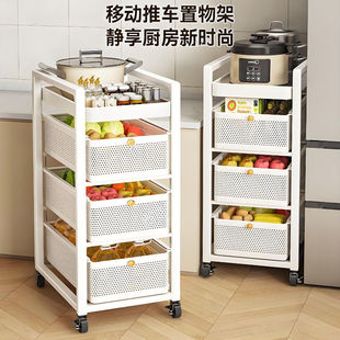 家用多功能厨房置物架落地多层可移动小推车收纳架蔬菜篮子储物架