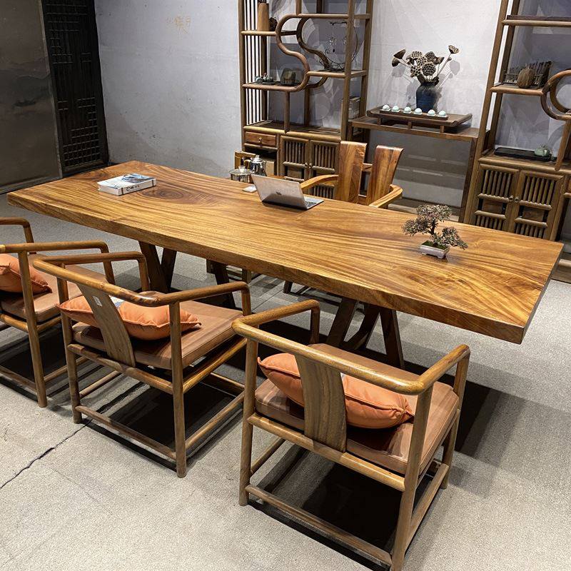 胡桃木天然办公桌餐桌实木大板整块原木茶桌茶台原木简约书桌画案