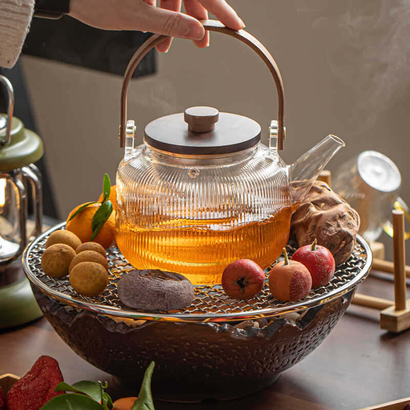 围炉煮茶日式家用室内煮茶器蒸煮玻璃泡茶壶电陶炉配件烤火炉套装