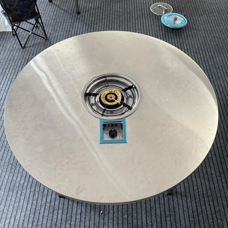 加厚全不锈钢火锅桌配煤气炉带熄火保护韩式炉折叠餐桌然气炉圆桌