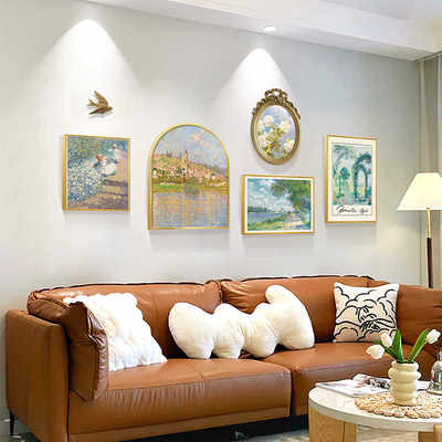 莫奈客厅装饰画沙发背景墙挂画小众复古法式风景油画轻奢美式壁画