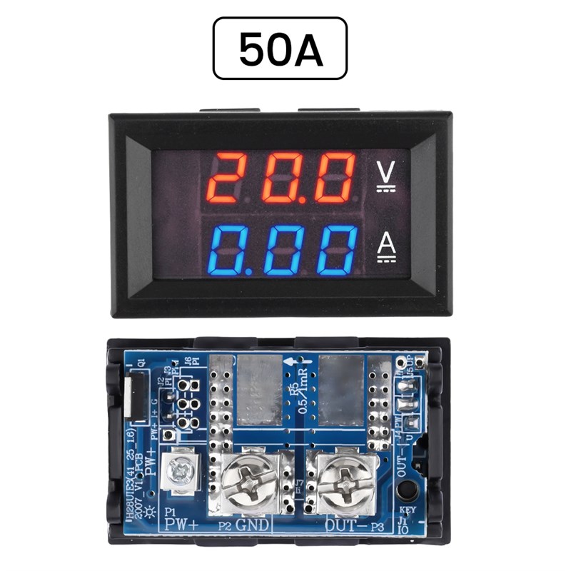 DC7V-100V直流双显数字电压电y流表LED数显内置分流器带微调20A50