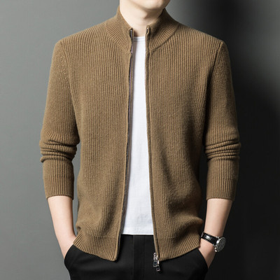 LUXURY PIG纯羊毛开衫加厚拉链立领外套男装上衣羊毛针织衫22679