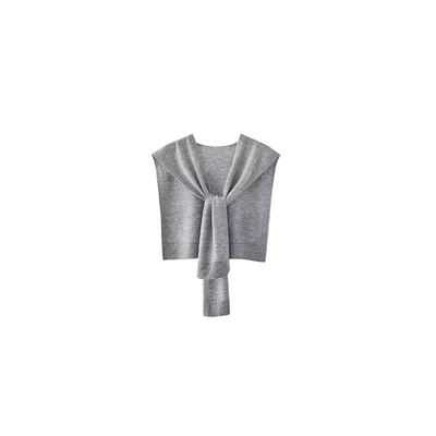 搭配衬衫的小披肩外搭网红爆款打结条纹灰色针织围巾空调护肩