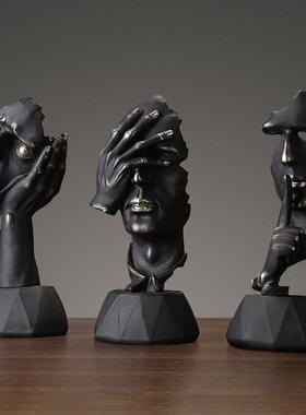 现代简约创意不听不看不说摆件客厅酒柜办公室装饰抽象树脂工艺品